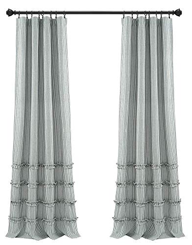 "Lush Decor Vintage Stripe Yarn Dyed Cotton Window Curtain Panel Pair, 84"" x 40"", Denim Blue"