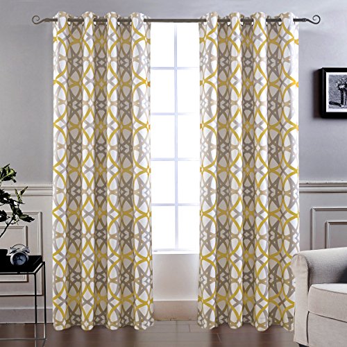 DriftAway Alexander Thermal (Black) out Grommet Unlined Window Curtains Spiral Geo Trellis Pattern Set of 2 Panels Each Size 52 Inch by 84 Inch Golden (Yellow and Gray)