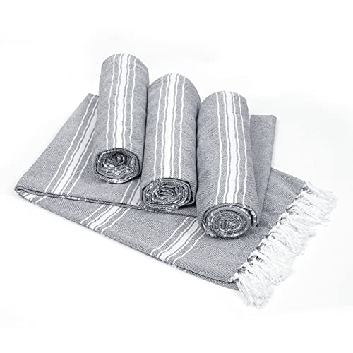 BELIZZI HOME Peshtemal Turkish Towel 100% Cotton Chevron Beach Towels Oversized 36x71 Set of 4, Beach Towels for Adults, Soft Durable Absorbent Extra Large Bath Sheet Hammam Towel - Charcoal Grey