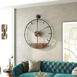 DAYDAYART Modern Wood Walnut Dial Wall Clock, Large Simple Wall Decor Metal Frame Silent Non Ticking Clock for Living Room, Kitchen, Bedroom, Study Decoration, Handmade Home Present Idea, 29.5 in