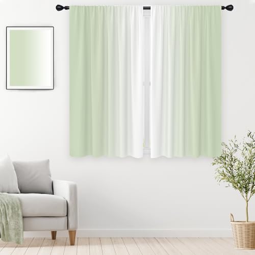 "EGLGCC Sage Green Curtains, Ombre, 2 Panels, 42"" W x 63"" L, Rod Pocket - Mint Modern Aesthetic, Light Emerald Olive Two Tone, Simple Minimalist Vibe, Elegant Decor Accessories, Room Window Drapes"