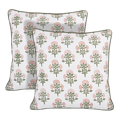 Ridhi Modern Farmhouse Pillow Covers Decorative Cotton Throw Pillow Covers Set of 2 Taupe Cushion Covers with Piping for Couch Sofa Bed Living Room Spring Home Decor 18x18