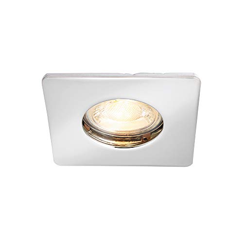 National Lighting SPECULO Ultra Slim Compact Chrome Fire Rated Downlight Recessed LED GU10 Square Spotlight Ceiling Light for Bathroom, Shower, Kitchen IP65 Rated