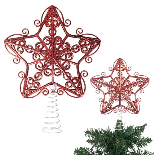 14.5cm Red Glitter Star Christmas Tree Topper Shatterproof for Christmas Tree Decorations Xmas Treetop Tree Crown Holiday Ornament