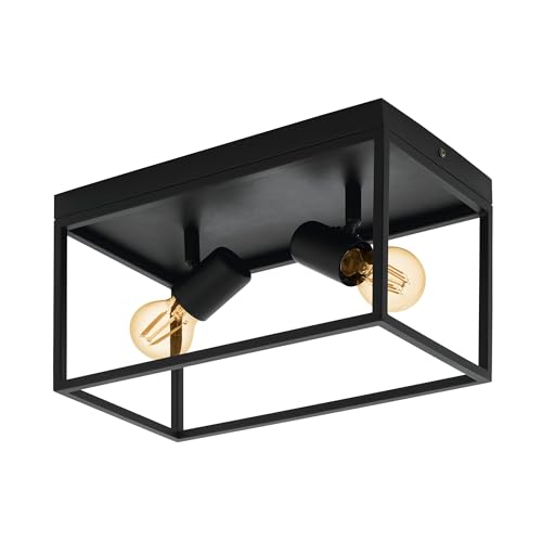Eglo Silentina 2-Buld Flush Ceiling Light, Industrial Design Living Room, Kitchen and Hallway Ceiling Spotlight, Black Steel Pendant Lighting