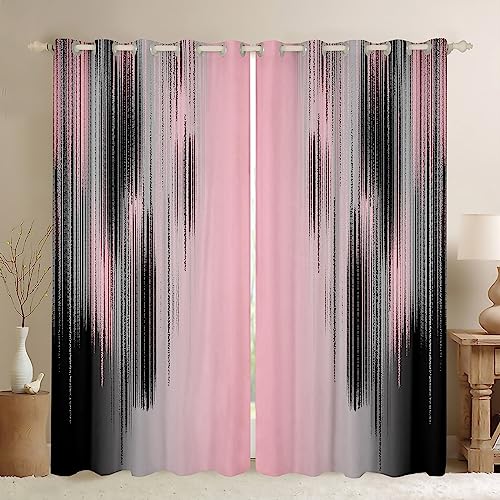 jejeloiu Pink and Black Curtains for Bedroom Living Room (2 Panels, 42 x 84 Inch) Modern Art 30%-50% Blackout Curtains for Kids Adults Messy Rust Darkening Drapes Gradient Stryle Window Treatments
