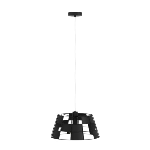 Eglo Pendant Lighting Pontefract, Ceiling Light Fitting for Dining and Living Room, Round lampshade with Geometric Pattern, Black Metal, Hanging lamp with E27 Socket, Ø 17 in