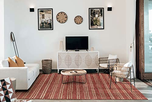 HAMID - Wool and Jute Rug Olivia Hand Woven Wool Jute Rug for Living Room Bedroom Red Natural Color (120 x 170 cm)