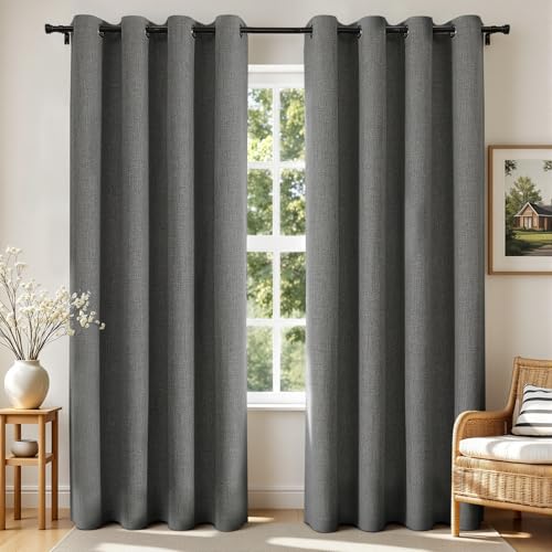 Joydeco Blackout Curtains 84 Inches Long 2 Panels Burg, Room Darkening Curtains for Bedroom, 100% Black Out Textured Thermal Drapes Privacy Protection 2 Panels Set(W52 x L84 Inch, Grey)