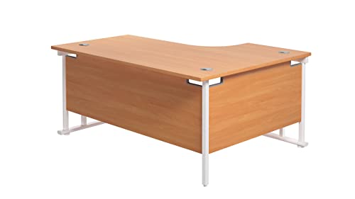 Office Hippo - L Shaped Office Desk 180 x 120cm. Large Corner Computer Desk for Home Office With Integrated Cable Ports, Ideal for Work, Study, Gaming and Hobby Workstation (Beech/White)