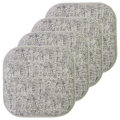 "Sweet Home Collection Chair Cushion Memory Foam Pads Honeycomb Pattern Slip Non Skid Rubber Back Rounded Square 16"" x 16"" Seat Cover, Broadway Black/White - 4 Pack"