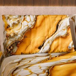 MARBLELIZED – Pair of Pillow Cases for Bed 50 x 80 cm, Printed Front/Back, Pillowcases, Pair of Elegant Yellow Marble Effect Pillowcases, Gift Idea, 100% Made in Italy