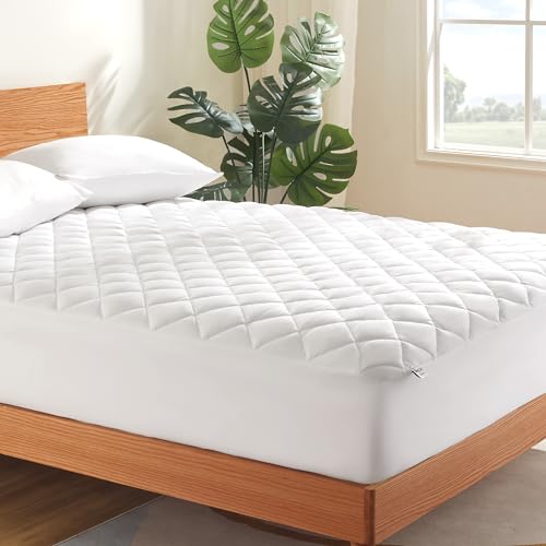 SLEEP ZONE Mattress Cover Queen Size Bed, Quilted Fitted Mattress Pad, Deep Pocket Mattress Protector Stretches up to 21 inches, Pillowtop Breathable Mattress Topper (White, 60x80)
