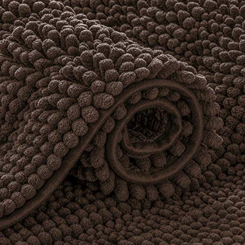 "subrtex Bathroom Rugs Chenille Bath Rug Striped Plush Bath Mat Soft Rugs for Bathroom Water Absorbent Shower Mat Quick Dry Machine Washable(Chocolate,24""x60"")"