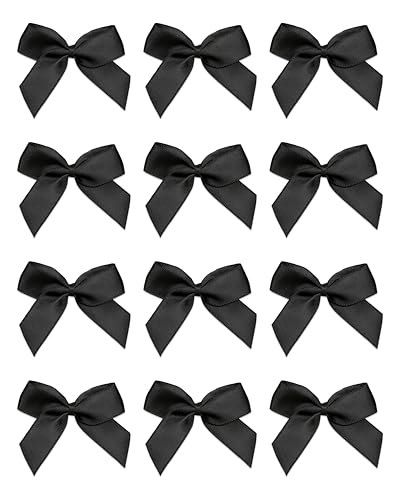 Italian Options Small Satin Ribbon Bows, Self Adhesive Bow Decorations for Crafts, Gift Wrap, Hampers, Hair Bows, Wedding Stationery, Floristry, Christmas, Cakes, Crafting, Black, 12 Pack, 5 cm