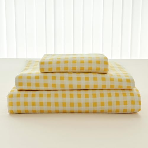 NSNLGSGC Yellow Gingham Full Sheet Set - Soft Brushed Microfiber, Yellow Gingham, 4-Pieces, Deep Pocket