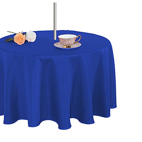 Fitable Outdoor and Indoor Tablecloth, Blue, 60 Inches Round - Washable Waterproof Wrinkle Free Table Cover, Zipper and Umbrella Hole, For Spring Summer Party Picnic Camping Patio