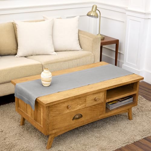 Solino Home Soft Grey Linen Table Runner 60 Inches Long ??? 100% Pure Linen Classic Hemstitch Table Runner 14 x 60 Inch ??? Machine Washable Dining Table Runner for Christmas Decor