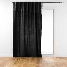 Douceur d'Intérieur Black Plain Recycled Cotton Curtain with Tabs and Valance 140 x 240 cm