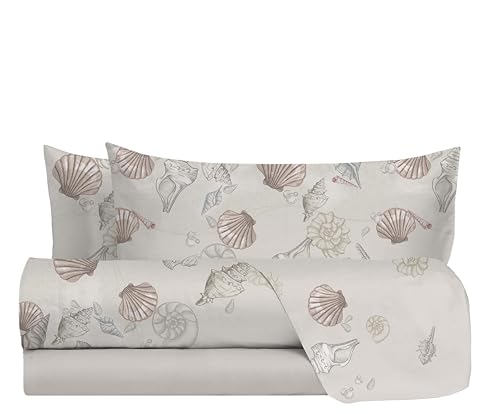 hermet Noemi Sand Double Bed Sheet Set, 100% Cotton Pattern, Double Bed Set, Top Sheet + Fitted Sheet + 2 Pillowcases, Noemi Sand