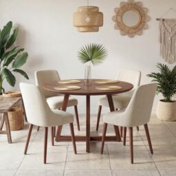 Dining Chairs Set of 4, Upholstered Dining Room Chairs with Ergonomic High Back, Thick Padded Seat, Skin-Friendly Fabric, Solid Wood Frame Kitchen Chairs for Dining Room, Kitchen, Living Room, Beige