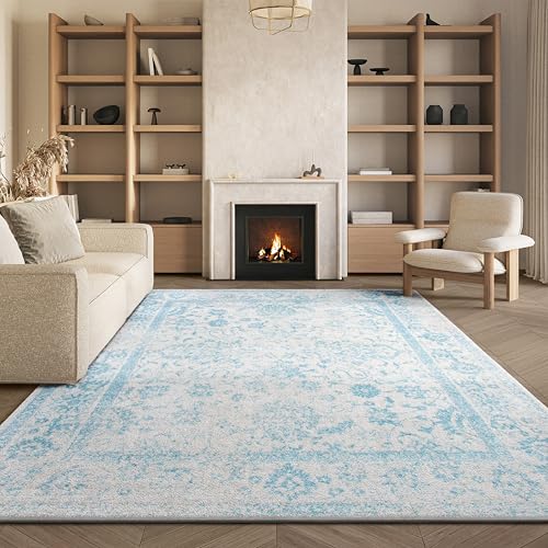Safavieh Distressed Rug for Living Room, Dining Room, Bedroom - Adirondack Collection, Short Pile, in Ivory and Light Blue, 244 x 305 cm