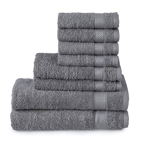Welhome Basic 100% Cotton Towel (Slate Grey) - 8 Piece Set - Quick Dry - Absorbent - Soft - 434 GSM - Machine Washable - 2 Bath - 2 Hand - 4 Wash Towels
