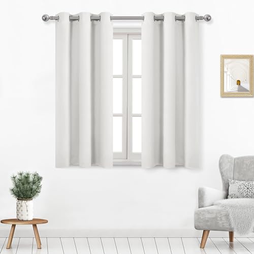 DWCN Room Darkening Curtains 45 Inch Length, Thermal Insulated Grommet Light Blocking Drapes for Bedroom, Living Room 42 x 45 Inches Long, Set of 2 Panels, Ivory