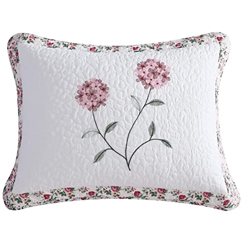 Beatrice Home Fashions Carnation Floral Embroidered Quilted Bedspread, Lightweight, All-Seasons, Standard Sham, Rose