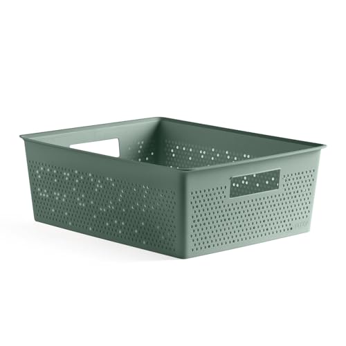 TATAY Storage Basket Bohol 12 L Optimal Ventilation Modular Storage Design - Storage Basket Household - Dimensions 30x39x13.5 cm - BPA-Free Material - Recycled Plastic Material - Stackable Design, Green