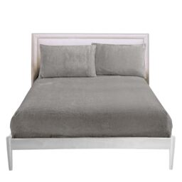 GC GAVENO CAVAILIA 25cm Deep Fleece Fitted Sheet Super King - Soft 100% Polyester Teddy Bear Bedding - Warm & Cozy Elastic Corner Bottom Sheets Silver - Fluffy Super King-Size Bed Sheet, 182x203cm