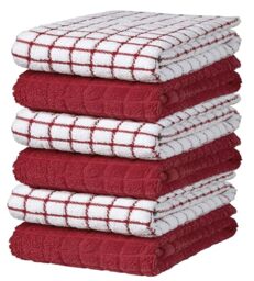 "Kitchen Towels 16""x 28"" - Dish Towels - Kitchen Hand Towels - Large Dishcloths Set - Highly Absorbent Tea Towel, Soft with Hanging Loop - Natural Ring Spun Cotton, 380 GSM - Red Check Design - 6 Pack"