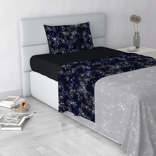 Fashion Bed Sheet Set, Made in Italy, Soft Microfibre Bed Set, Fitted Sheet, Top Sheet 150 x 270 cm and Pillowcase with Inner Flap, Single, Orion