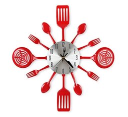 CIGERA 16 Inch Cutlery Kitchen Wall Clocks with Fork and Spoon Dial, Silent Clock Movement and Battery Operated, Great Wall Decor and Housewarming Gifts