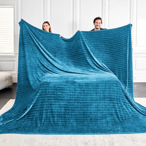 Serenhom Extra Large 120x120 Inch Giant Soft Cozy Fleece Blanket, Huge Oversized Seamless King 3D Jacquard Decorative California King Blanket for Bed, Couch, Travel - Striped Teal