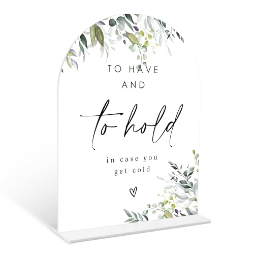 Greenery Wedding Blanket Sign, 6 x 8 Inch White Arch Acrylic Wedding Sign with Holder, Wedding Sign for Ceremony and Reception, Wedding Decoration, Wedding Supplies - LY30
