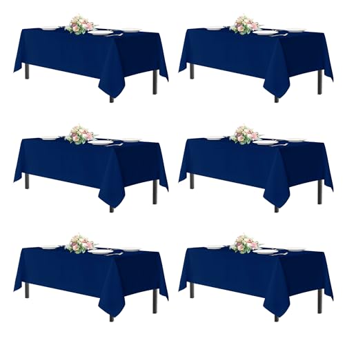 sancua Navy Blue Tablecloths for 8 Foot Rectangle Tables, 6 Pack - 60x120 Inch - Washable Fabric Cloth Table Cloth, Reusable Polyester Table Covers for Wedding Party, Banquet, Independence Day