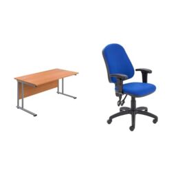 Office Hippo Heavy Duty Rectangular Cantilever Office Desk, Home Office Desk, Office Table & Office Chair With Height Adjustable Arms, Computer Desk Chair with Curved Back