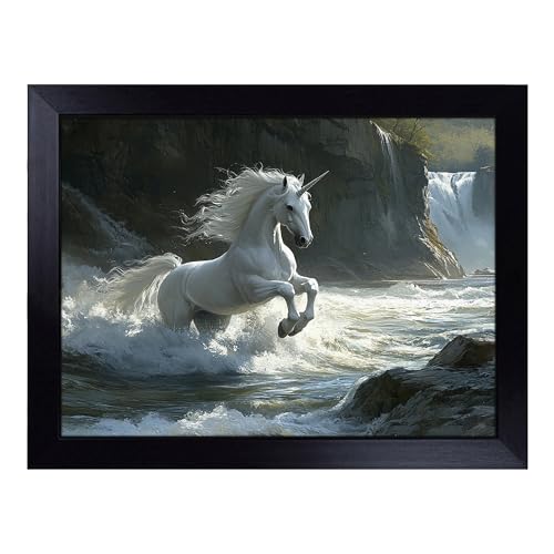 Lap Tray with Bean Bag Cushion, Unicorn - Handmade in the UK, Raised Wooden Edge, Padded Cushion, Heat-Resistant Wipe-Clean Surface, for Meals, Laptops and Crafts