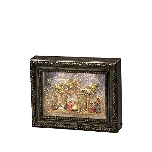 "Konstsmide 4358-000 LED Snow Globe Picture Frame ""Nativity Scene"" ,2 Warm White Diodes, Brown, 19.5 cm*4.0 cm*24.5 cm"