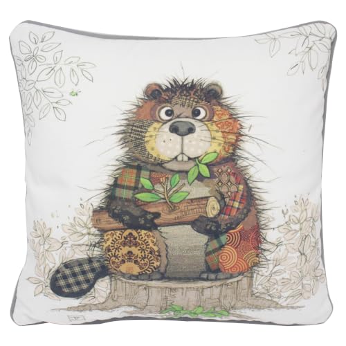 L & P Home & Gifts Lesser & Pavey Barry Beaver Cushion Bug Art - Colourful wildlife design, soft feel, decorative accessory, comfortable filling, suitable for gifting