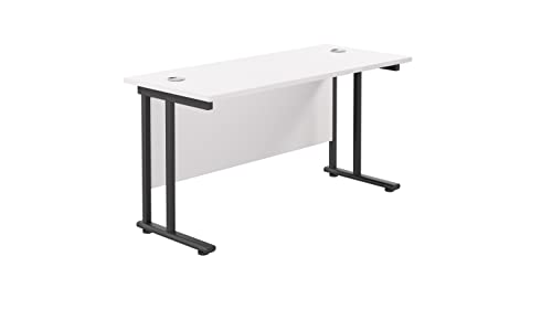 Office Hippo Heavy Duty Rectangular Cantilever Office Desk, Home Office Desk, Office Table, Integrated Cable Ports, PC Desk For Office or Home, 5 Yr Wty - Black Frame/White Top, 120cm x 60cm