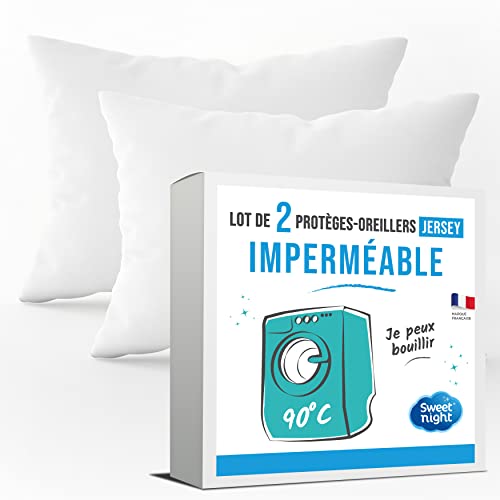 SWEET NIGHT Night - Set of 2 Pillow Protectors 60 x 60 cm - Set of 2 - Waterproof and Micro Breathable - Soft and Quiet - Washable at 90°C - Zip Closure