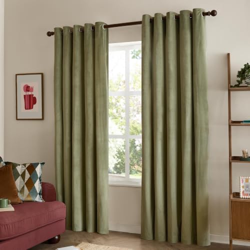 furn. The Ultimate Velvet Blackout Eyelet Curtain Pair (Green - 117x183cm)
