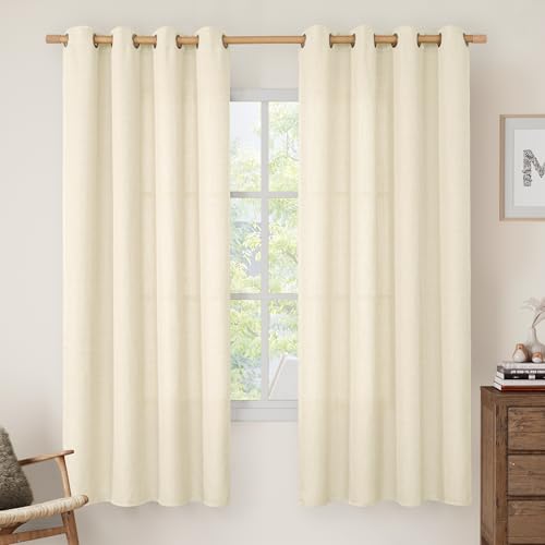 LAMIT 72 Inch Linen Curtains for Bedroom, Grommet Thick Linen Textured Privacy Drapes Light Filtering Window Treatments Curtains for Living Room, Set of 2 Panels (52 x 72 Inch, Light Beige)
