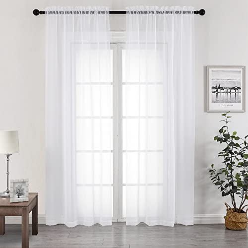 Chyhomenyc White Sheer Curtains 96 inches Long 2 Panels Set, Light Filtering Airy Solid Voile Window Treatment Drapes for Bedroom Living Room, Each 42Wx96L, 8FT Long, Set of 2, White