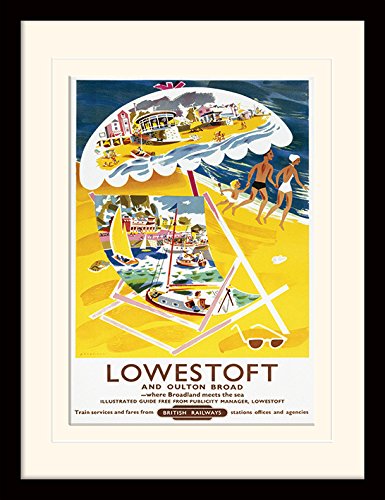 "National Railway Museum ""Lowestoft (Deck Chair) Mounted and Framed Print, Multi-Colour, 30 x 40 cm"