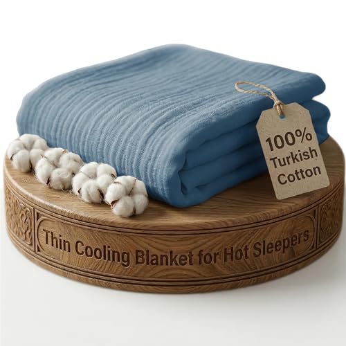 100% Turkish Cotton Muslin Blanket: Thin Cooling Summer 79x90 ??? Teal - Breathable cotton gauze, lightweight for hot sleepers, gets softer with washing