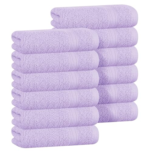 BOUTIQUO Ultra Soft Cotton Washcloths, Contains 12 Piece Face Cloths 12x12 inch, Ideal for Everyday use Face Towels, Compact & Lightweight Multi Purpose Washcloths - Purple