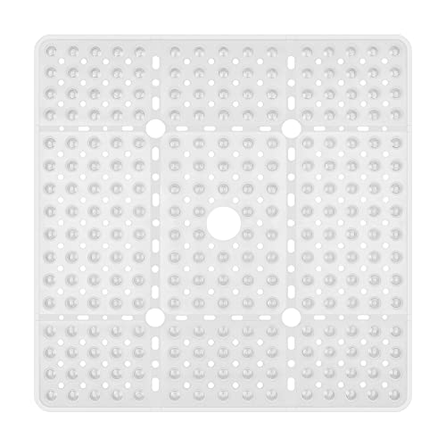 Reetual XL Shower Mat Non Slip - 27x27 Bath Mat for Shower Stall or Large Bathtub Mat with 240 Powerful Suction Cups and Drain Holes. Black Shower Mats for Bathroom